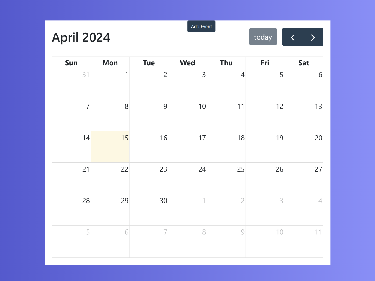 Bootstrap 5 Responsive Calendar with Events